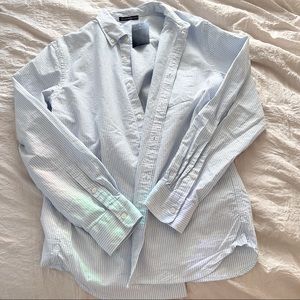 blue and white stripe button down shirt